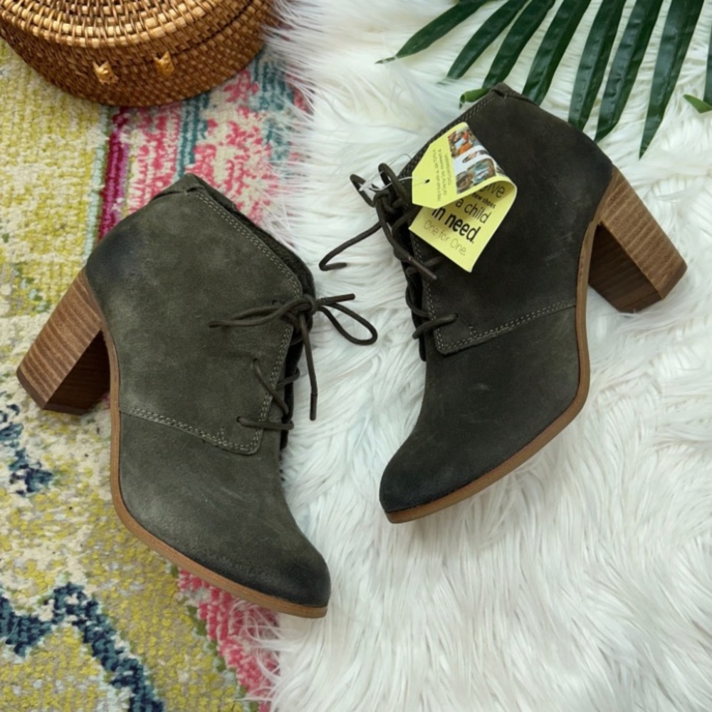 Olive Green Lace-Up Ankle Boots